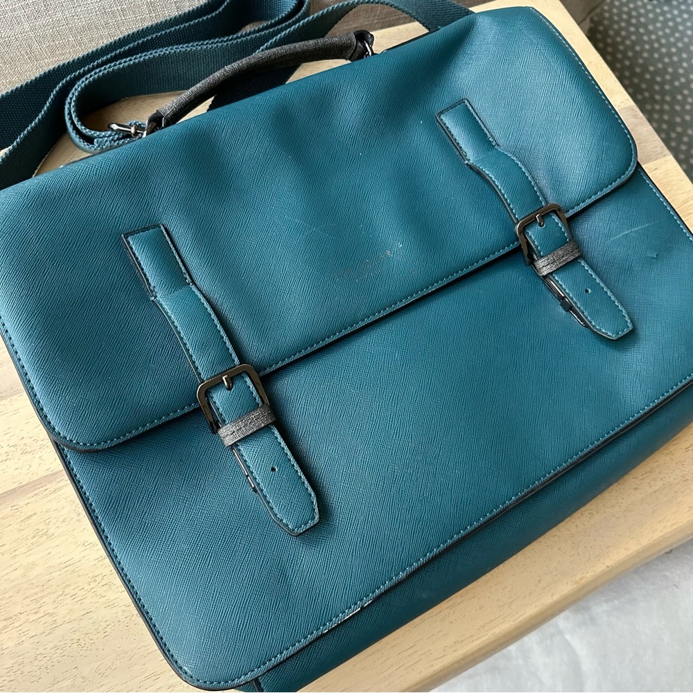 TED BAKER Spies Cross-grain Leather Satchel In Teal - Picture 5 of 16